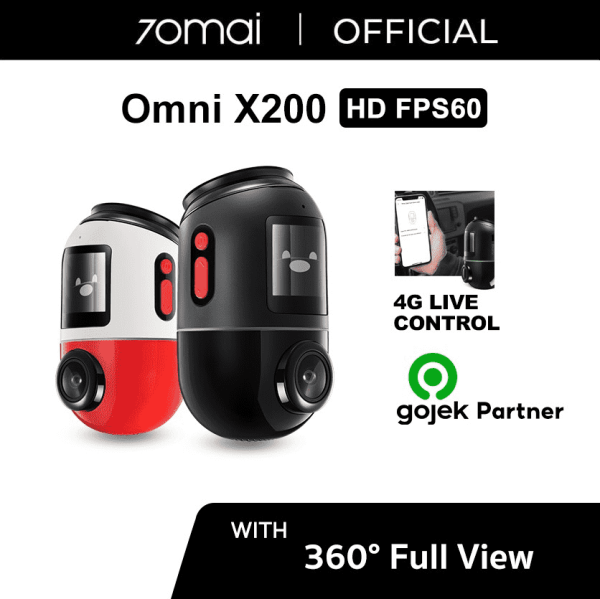 70mai Dash Cam Omni X200 360° Full View 4G Connect HD 1080P FOV 140° - Hitam, Built-in 64G/128GB