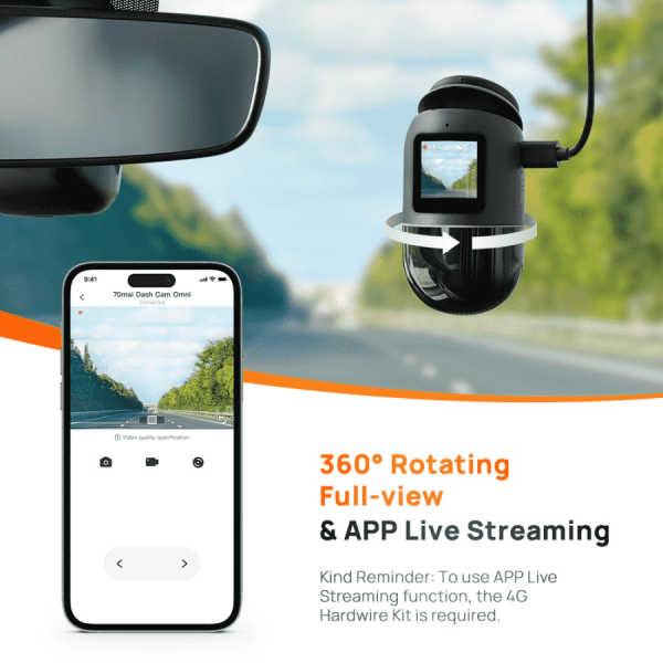 70mai Dash Cam Omni X200 360° Full View 4G Connect HD 1080P FOV 140° - Hitam, Built-in 64G/128GB - Image 4