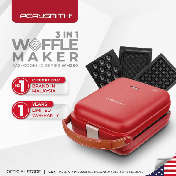 PerySmith WM360 3 in 1 Waffle Maker Listrik Nonstick Alat Pembuat Waffle Elektrik