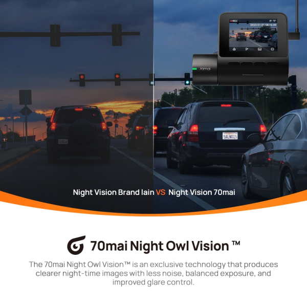 70mai Dash Cam A200 Set Dual-Channel HDR 1080P Fov-130 Night Owl Vision - Front+Rear - Image 4