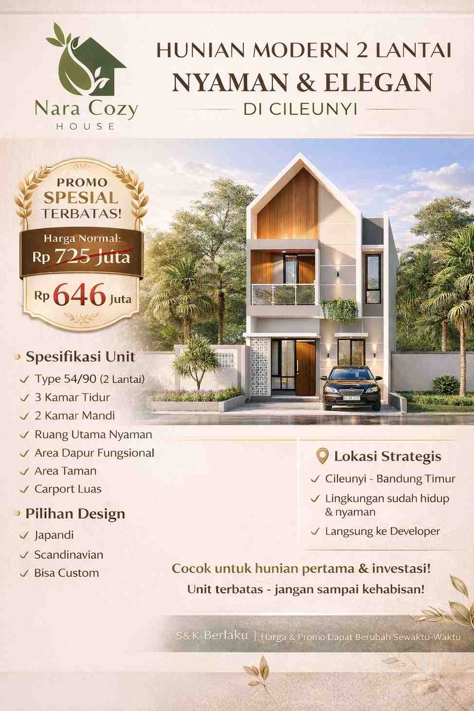 Jual Rumah di Nara Cozy House Cileunyi Bandung Tipe 54/90